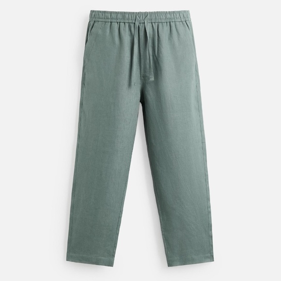 ZARA 100% Linen Pants Mens Green Gray Size Large Relaxed Fit NWT - Picture 6 of 9
